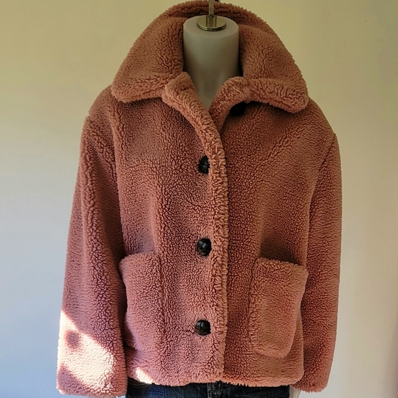 Zara Woman Outerwear Autumn/Winter Pink Faux Fur Teddy Jacket Coat Size L - Picture 2 of 11